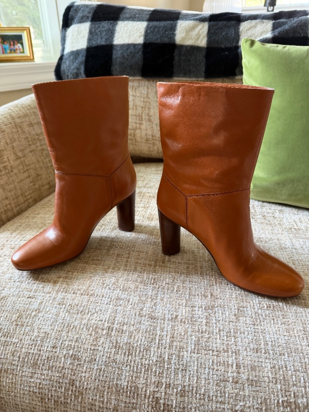 Women’s Marc by Marc Jacobs mid-calf  dark pumpkin boots, almond shaped toe